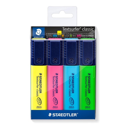 [E-COM65] Staedtler Textsurfer Classic 364 WP4 Highlighter Pen - Multicolor Body, Multicolor Ink, Pack Of 4