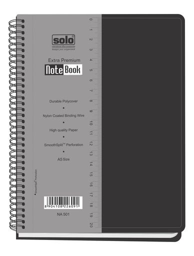 [E-COM146] Solo NA- 501 Premium Note Book (160 Pages) A5 - Black, (Pack of 2)