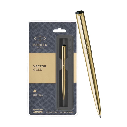 [PARKER-03] parker vector stainless steel gold  trim ball pen