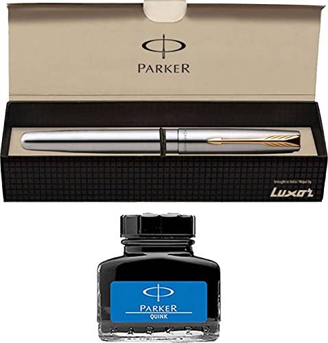 [PARKER-27] parker frontier stainless steel gold trim fountain pen
