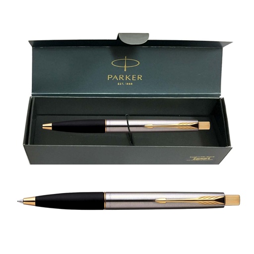 [PARKER-30] parker frontier stainless steel gold trim ball pen 
