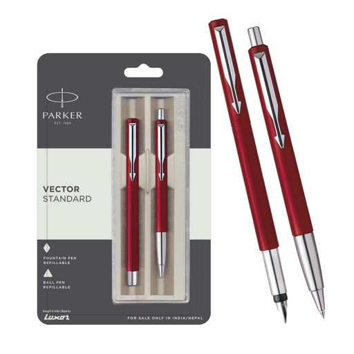 [PARKER-31] parker vector standard fountain pen+ball pen chrome trim set 