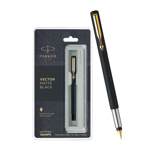 [PARKER-32] parker vector matte black gold trim fountain pen 